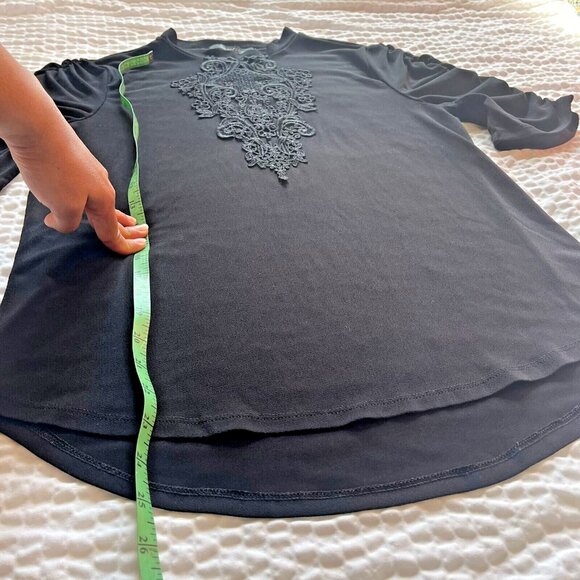 Vintage Women's Black Top Lace cutout Neck Blouse Casual Shirt Tshirt Tee Size M - Picture 6 of 12